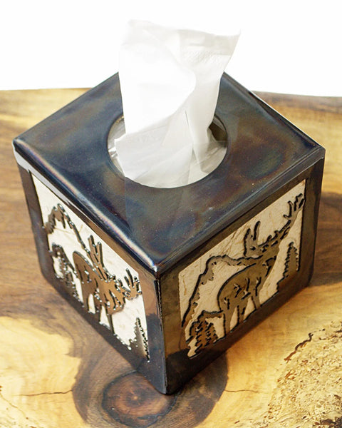 Rustic Deer Design Tissue Box Cover – Square Size Decorative Holder | Handcrafted Made in USA Knights Home Decor  item