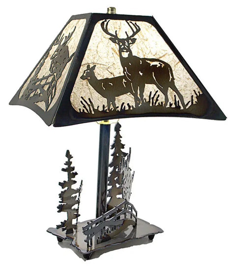 Rustic Deer Jumping Fence Accent Lamp – Handmade Metal Base Table Light | Made in USA Knights Home Decor  item