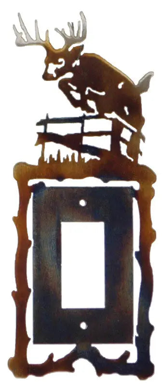 Rustic Deer Jumping Fence Metal Light Switch Plate – Handcrafted Wall Decor | Made in USA Knights Home Decor  item