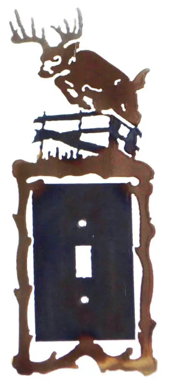 Rustic Deer Jumping Fence Metal Light Switch Plate – Handcrafted Wall Decor | Made in USA Knights Home Decor  item