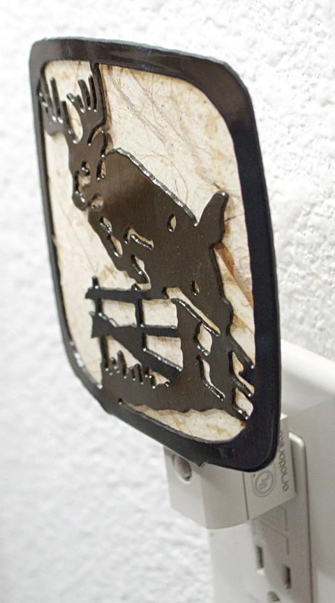 Rustic Deer Jumping Fence Night Light – Handcrafted LED Plug-In Accent | Made in USA Knights Home Decor  item