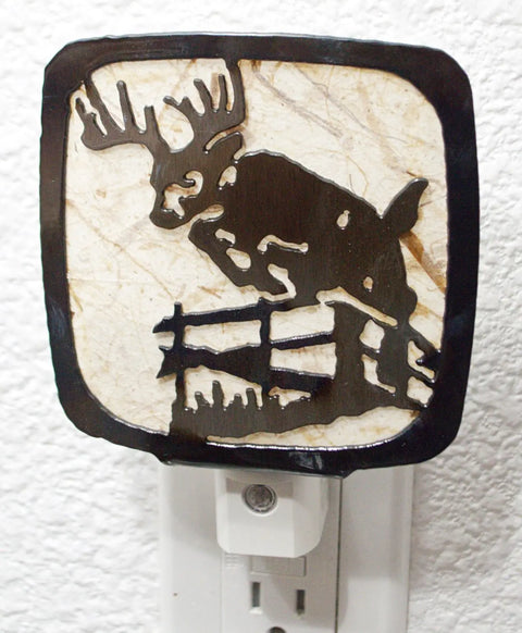Rustic Deer Jumping Fence Night Light – Handcrafted LED Plug-In Accent | Made in USA Knights Home Decor  item