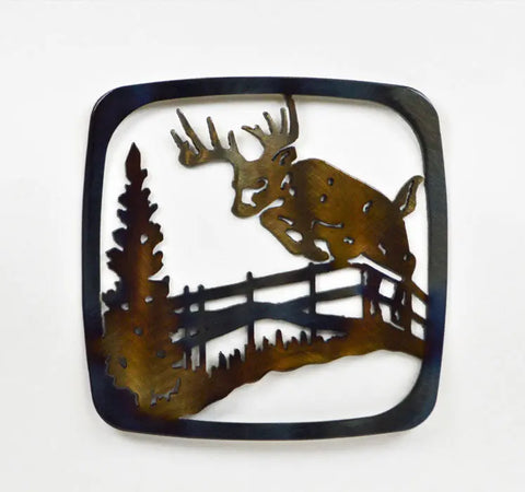 Rustic Deer Jumping Fence Trivet – Heat-Resistant Metal Kitchen Decor | Made In USA Knights Home Decor  item