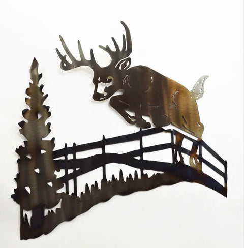 Rustic Deer Leaping Fence Metal Wall Art – Handcrafted Wildlife Sculpture | Made in USA Knights Home Decor  item