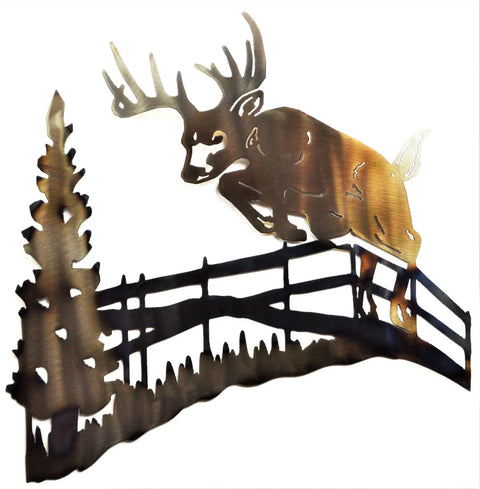 Rustic Deer Leaping Fence Metal Wall Art – Handcrafted Wildlife Sculpture | Made in USA Knights Home Decor  item