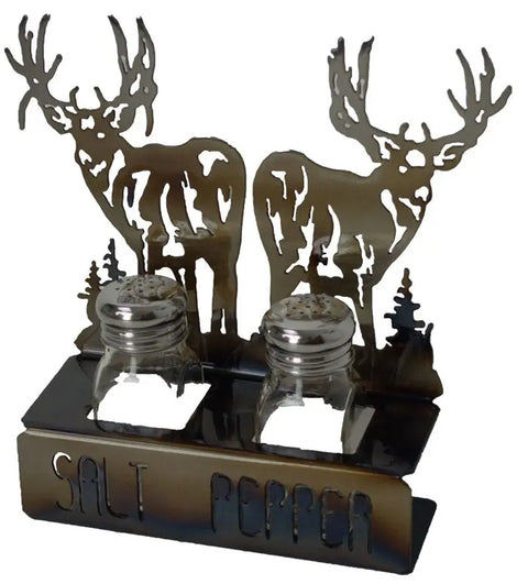 Rustic Deer Metal Salt and Pepper Holder – Handcrafted Kitchen Spice Rack | Made in USA Knights Home Decor  item