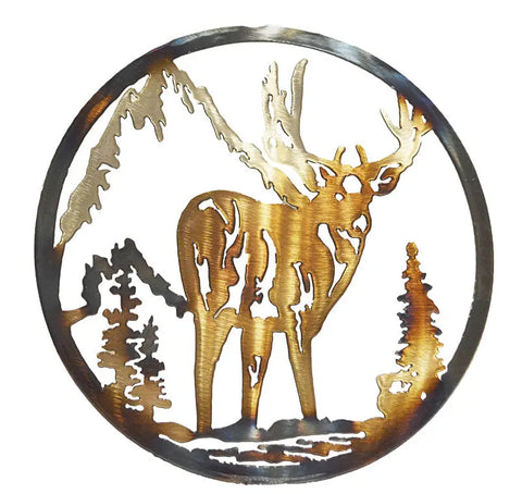 Rustic Deer Metal Wall Art 8.5 Inch Circular Nature Decor – Handcrafted Silhouette | Made in USA Knights Home Decor  item