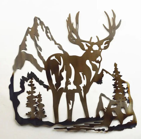 Rustic Deer Metal Wall Art – Handcrafted Wilderness Scene | Made in USA, Veteran Owned Knights Home Decor  item