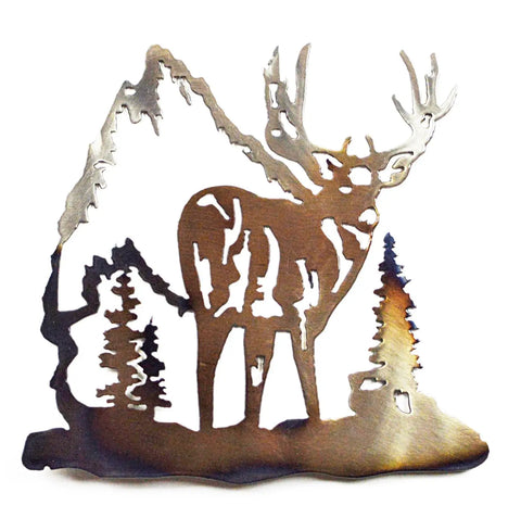 Rustic Deer Metal Wall Art – Handcrafted Wilderness Scene | Made in USA, Veteran Owned Knights Home Decor  item
