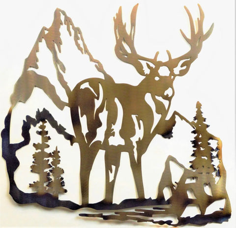 Rustic Deer Metal Wall Art – Handcrafted Wilderness Scene | Made in USA, Veteran Owned Knights Home Decor  item