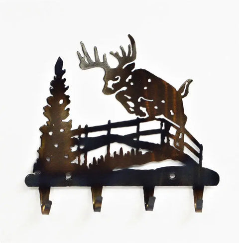 Rustic Deer Silhouette Metal Key Holder – Handcrafted Wall Organizer | Made in USA Woodlands Decor Knights Home Decor  item