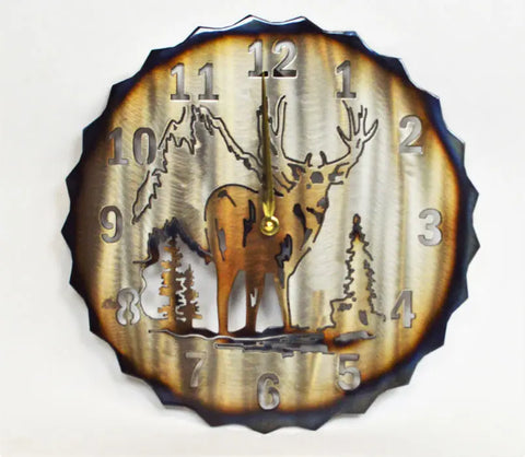 Rustic Deer Silhouette Metal Wall Clock – Nature-Inspired Home Decor | Handmade in USA Knights Home Decor  item