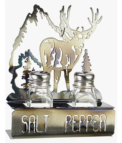 Rustic Deer Silhouette Salt and Pepper Shaker Set – Handcrafted Metal Kitchen Decor | Made in USA Knights Home Decor  item