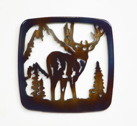 Rustic Deer Silhouette Steel Coaster – Handmade Wildlife Drink Mat | Made in USA Knights Home Decor  item