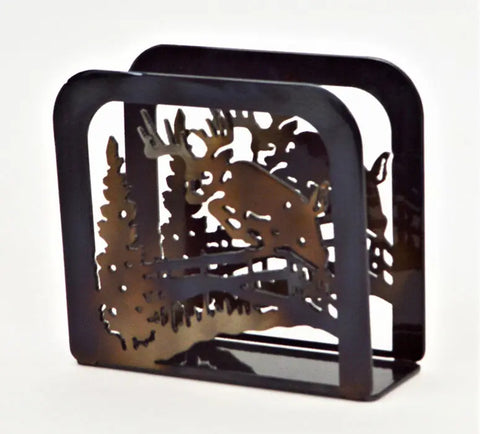 Rustic Deer and Pine Trees Metal Napkin Holder – Kitchen Accent | Made in USA Knights Home Decor  item