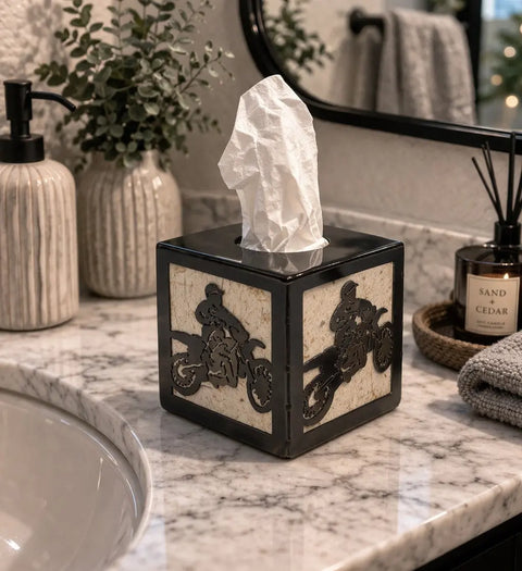 Rustic Dirt Bike Tissue Box Cover – Motocross Decor Tissue Holder | Made in USA Knights Home Decor  item