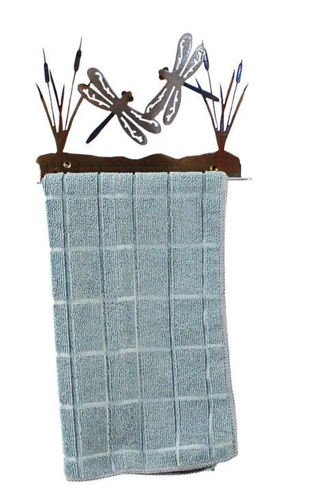Rustic Dragonfly Hand Towel Holder – Handcrafted Metal Wall Rack | Made in USA Knights Home Decor  item