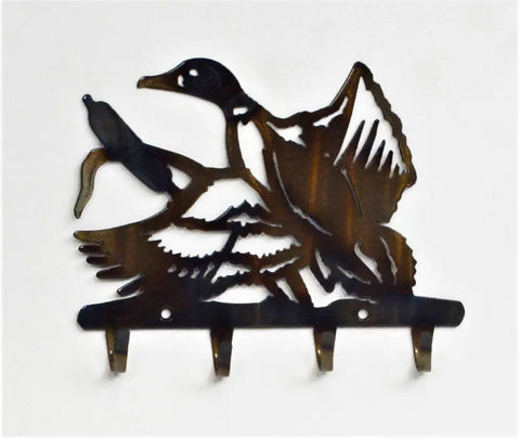 Rustic Duck in Flight Wall Key Holder – Handcrafted Metal Rack | Made in USA Home Decor Knights Home Decor  item