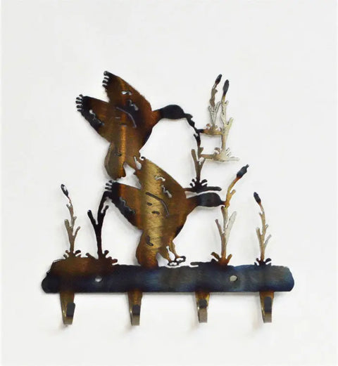Rustic Ducks in Wetland Metal Key Rack – Handmade Wall Hook Decor | Made in USA Knights Home Decor  item