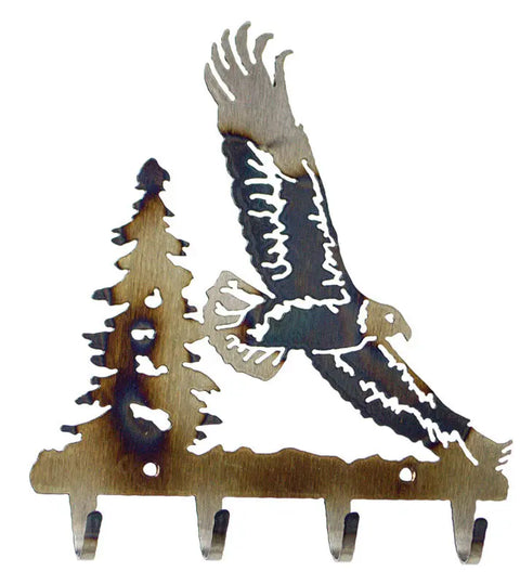 Rustic Eagle Flying Metal Key Rack – Handcrafted Wall Organizer with Tree Design | Made in USA Knights Home Decor  item