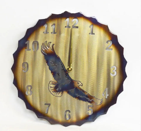 Rustic Eagle Flying Metal Wall Clock – Handmade Patriotic Decor | Made in USA Knights Home Decor  item