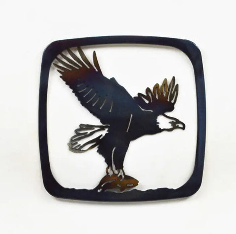 Rustic Eagle Landing Fish Metal Trivet – Handmade Kitchen Hot Pad | Made in USA Knights Home Decor  item