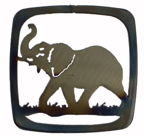 Rustic Elephant Metal Coaster – Handmade Heat-Resistant Tabletop Accessory | Made in USA Knights Home Decor  item
