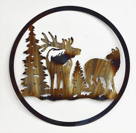 Rustic Elk Circle Metal Wall Art – Wildlife Home Decor | Handmade in USA Knights Home Decor  item