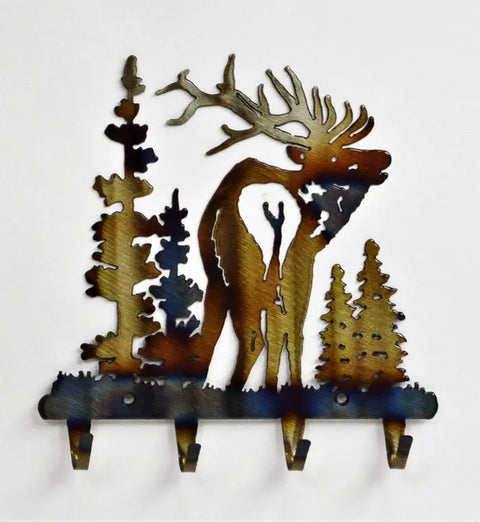 Rustic Elk Metal Key Rack Wall Organizer – 4 Hook Entryway Decor | Handmade in USA Knights Home Decor  item