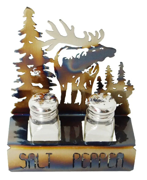 Rustic Elk Metal Salt And Pepper Holder – Handcrafted Kitchen Decor – Made In USA Knights Home Decor  item