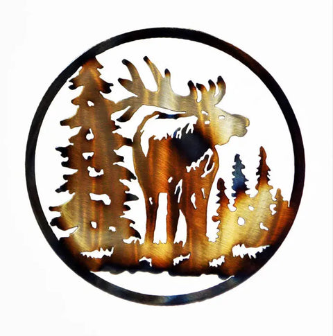 Rustic Elk Metal Wall Art – Circular Wildlife Decor | Handmade in USA Rustic Home Accent Knights Home Decor  item