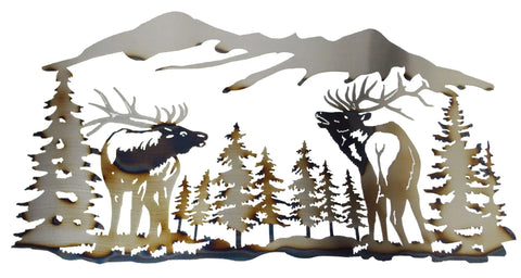 Rustic Elk Mountain Metal Wall Art – Rustic Cabin Decor | Handcrafted in USA Knights Home Decor  item