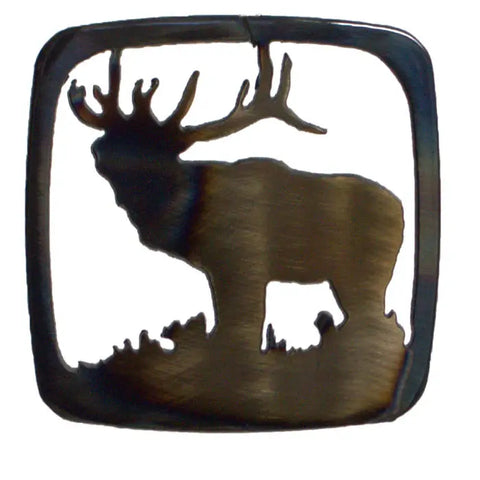 Rustic Elk Side View Metal Coaster – Handcrafted Durable Table Accent | Made in USA Knights Home Decor  item