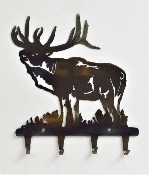 Rustic Elk Silhouette Key Rack – Wall Mounted Entryway Organizer | Handcrafted in USA, Veteran-Owned Knights Home Decor  item