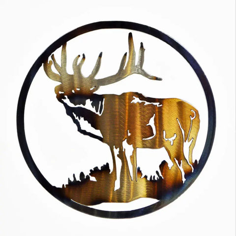 Rustic Elk Silhouette Metal Circle Wall Art – Handmade Decorative Nature Sign | Made in USA Knights Home Decor  item