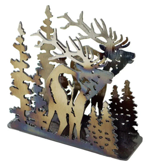 Rustic Elk Silhouette Metal Napkin Holder – Handcrafted Table Accent | Made in USA Knights Home Decor  item