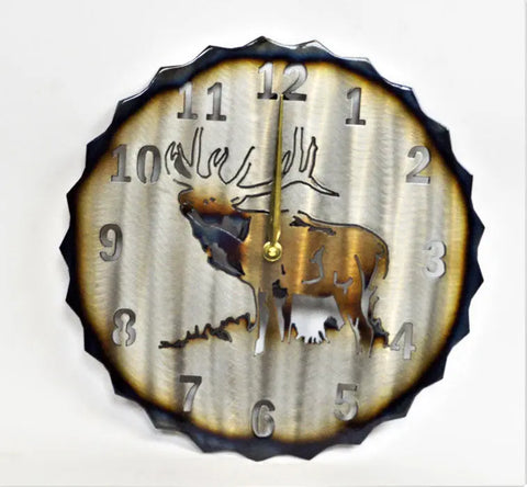 Rustic Elk Silhouette Metal Wall Clock – Handmade Timepiece for Nature Decor | Made in USA Knights Home Decor  item