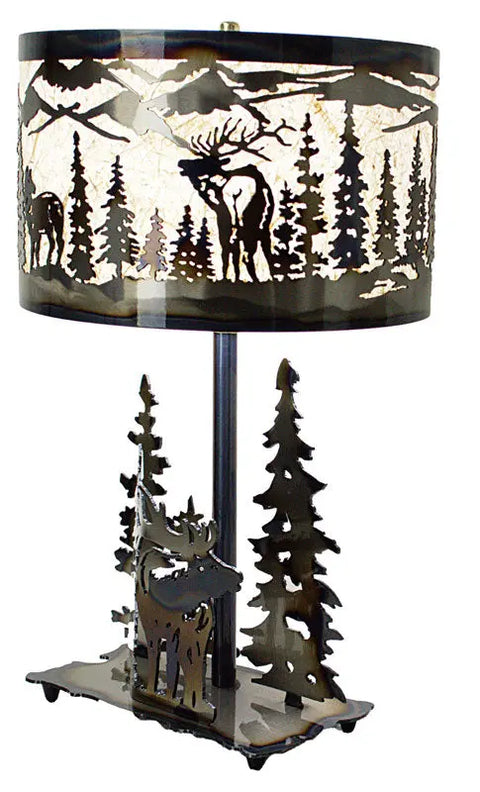 Rustic Elk Table Lamp – Handcrafted Heat-Treated Metal Base | Unique American Wildlife Decor Made in USA Knights Home Decor  item