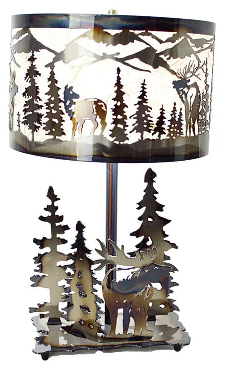 Rustic Elk Table Lamp – Handcrafted Heat-Treated Metal Base | Unique American Wildlife Decor Made in USA Knights Home Decor  item