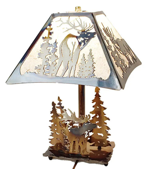 Rustic Elk Table Lamp – Handcrafted Heat-Treated Metal Base | Unique American Wildlife Decor Made in USA Knights Home Decor  item