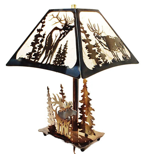 Rustic Elk Table Lamp – Handcrafted Heat-Treated Metal Base | Unique American Wildlife Decor Made in USA Knights Home Decor  item