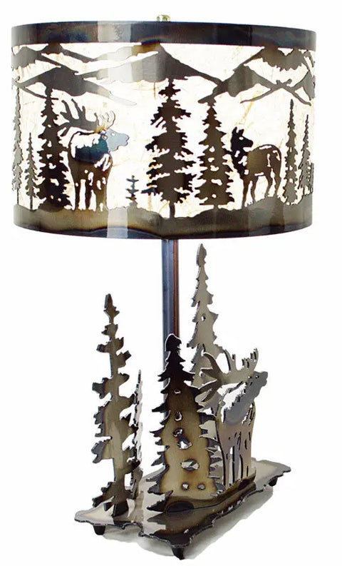Rustic Elk Table Lamp – Handcrafted Heat-Treated Metal Base | Unique American Wildlife Decor Made in USA Knights Home Decor  item