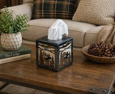 Rustic Elk Tissue Box Cover – Handcrafted Cabin Decor – Fits Standard Square Boxes | Made in USA Knights Home Decor  item