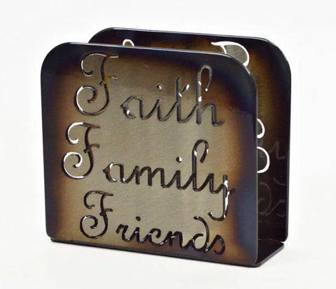 Rustic Faith Family Friends Napkin Holder – Handcrafted Metal Table Decor | Made in USA Knights Home Decor  item