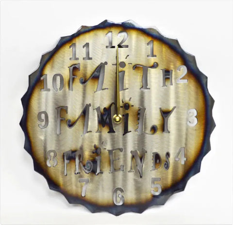 Rustic Faith Family Friends Wall Clock – Handcrafted Metal Home Decor | Made in USA Knights Home Decor  item