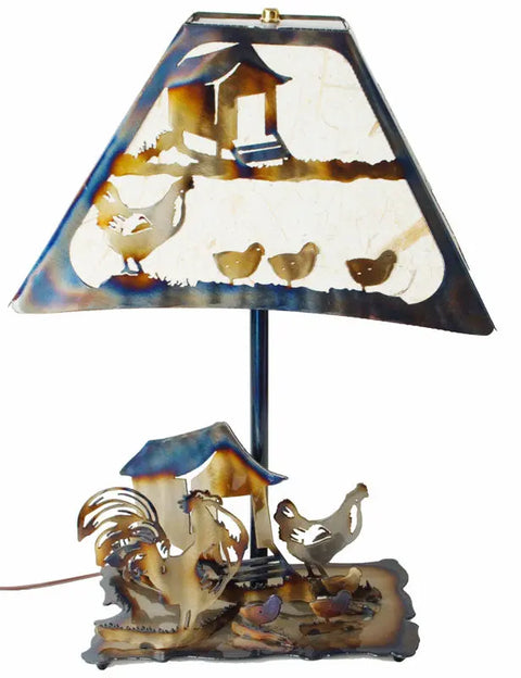 Rustic Farmhouse Rooster and Chick Table Lamp – Handcrafted Heat-Treated Metal Art | Made in USA Knights Home Decor  item