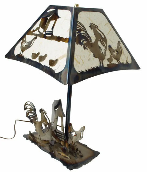 Rustic Farmhouse Rooster and Chick Table Lamp – Handcrafted Heat-Treated Metal Art | Made in USA Knights Home Decor  item