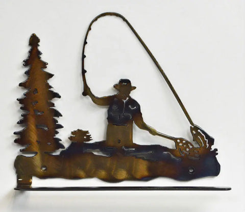 Rustic Fly Fisherman Metal Hand Towel Holder – Outdoor Wall Decor | Made in USA Knights Home Decor  item