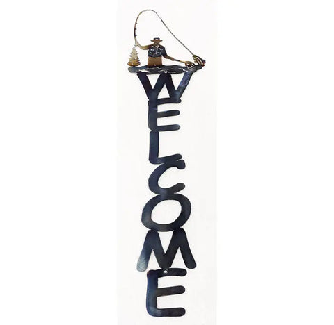 Rustic Fly Fisherman Welcome Sign – Handcrafted Metal Wall Decor | Made in USA Vintage Entryway Accent Knights Home Decor  item