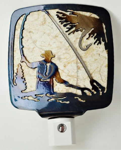 Rustic Flyfisherman Night Light – Handcrafted Silhouette Decor | Made in USA Knights Home Decor  item